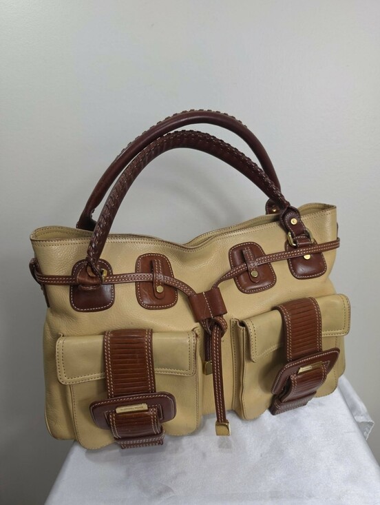 Michael Kors Handbags - Vintage Michael Kors Beige and Brown Leather Shoulder Bag